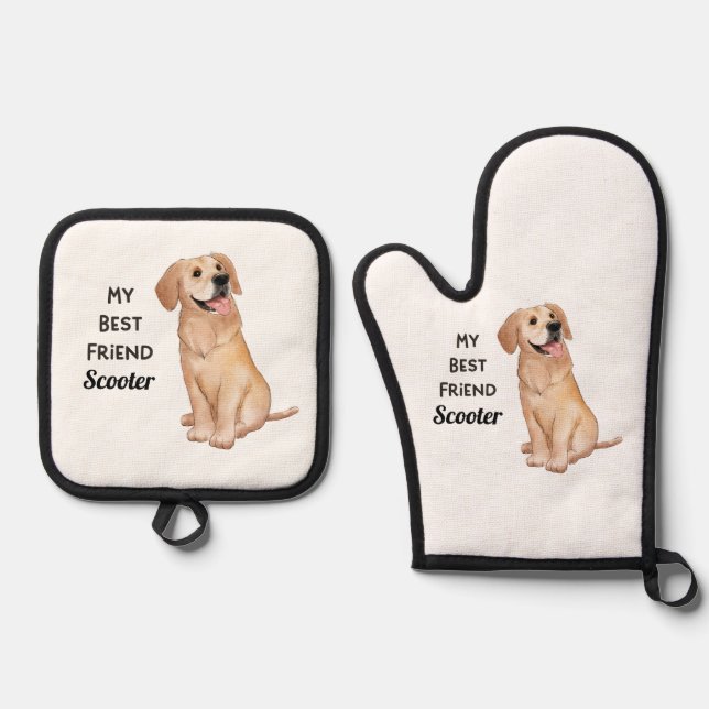 Golden Retriever My Best Friend Custom Name  Oven Mitt & Pot Holder Set (Front)