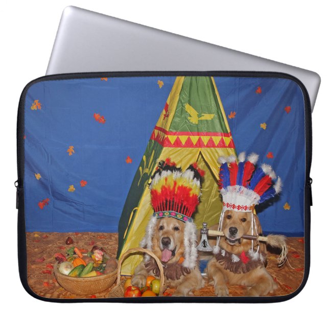 Golden Retriever Native Americans Laptop Sleeve (Front)
