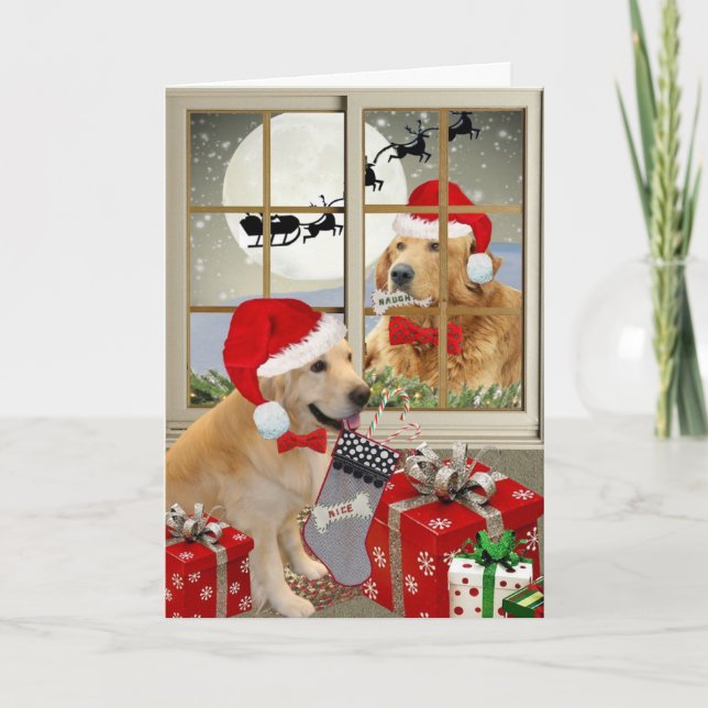 Golden Retriever "Naughty Or Nice" Christmas Cards (Front)