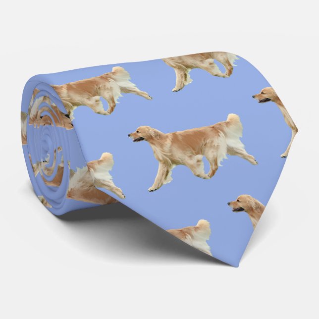 Golden Retriever Neck Tie Light Blue (Rolled)