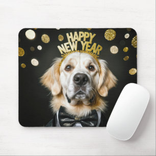 Golden Retriever New Year Tuxedo Mouse Mat