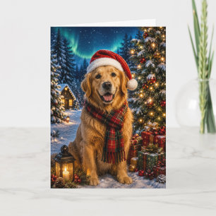 Golden Retriever Northern Lights Christmas Holiday Card