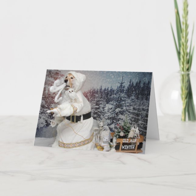 Golden Retriever Old Man Winter Wonderland  Holiday Card (Front)