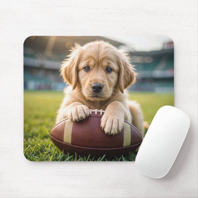 Golden Retriever On A Football  Mouse Mat (With Mouse)