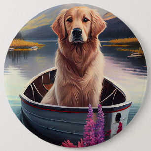 Golden Retriever on a Paddle: A Scenic Adventure 6 Cm Round Badge