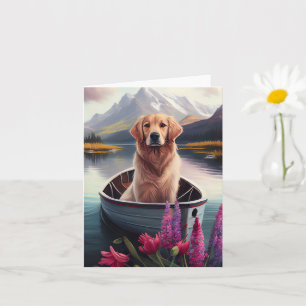 Golden Retriever on a Paddle: A Scenic Adventure Card