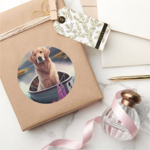 Golden Retriever on a Paddle: A Scenic Adventure Classic Round Sticker