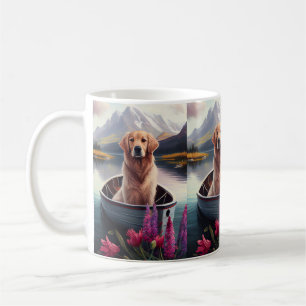 Golden Retriever on a Paddle: A Scenic Adventure Coffee Mug