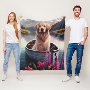 Golden Retriever on a Paddle: A Scenic Adventure Fleece Blanket