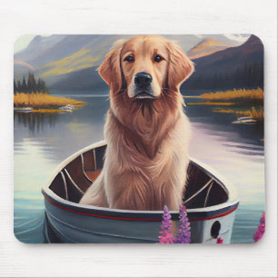 Golden Retriever on a Paddle: A Scenic Adventure Mouse Mat