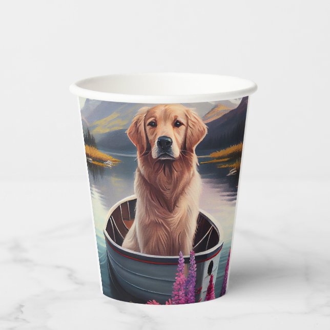 Golden Retriever on a Paddle: A Scenic Adventure Paper Cups (Front)