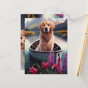 Golden Retriever on a Paddle: A Scenic Adventure Postcard