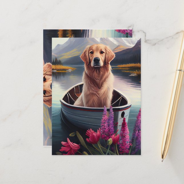 Golden Retriever on a Paddle: A Scenic Adventure Postcard (Front/Back In Situ)