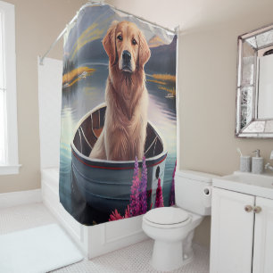 Golden Retriever on a Paddle: A Scenic Adventure Shower Curtain