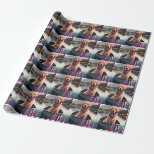 Golden Retriever on a Paddle: A Scenic Adventure Wrapping Paper