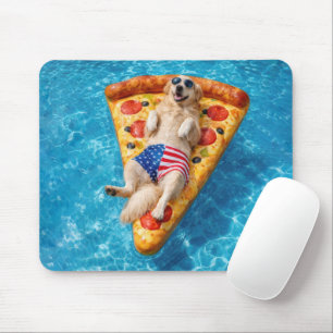Golden Retriever on a Pizza Air Mattress Mouse Mat