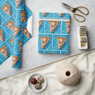 Golden Retriever on a Pizza Slice Pool Float Wrapping Paper