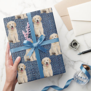 Golden Retriever on Blue Jean Denim Wrapping Paper