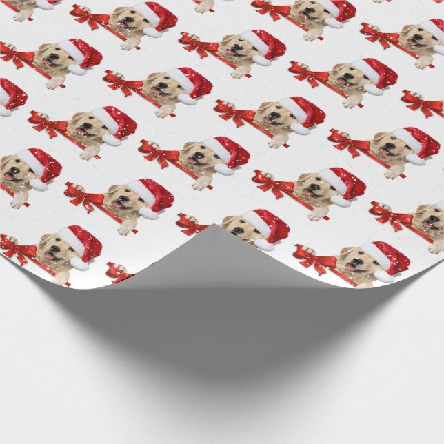 Golden Retriever on Christmas bow Wrapping Paper (Corner)