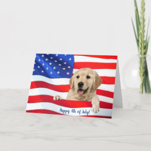 Golden retriever on flag 4th of July Card