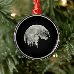 Golden Retriever On Mountain Spooky Halloween Moon Metal Tree Decoration