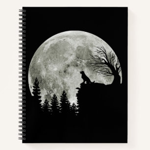 Golden Retriever On Mountain Spooky Halloween Moon Notebook
