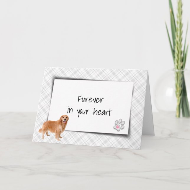 Golden Retriever On Plaid Pet Loss Sympathy Card (Front)