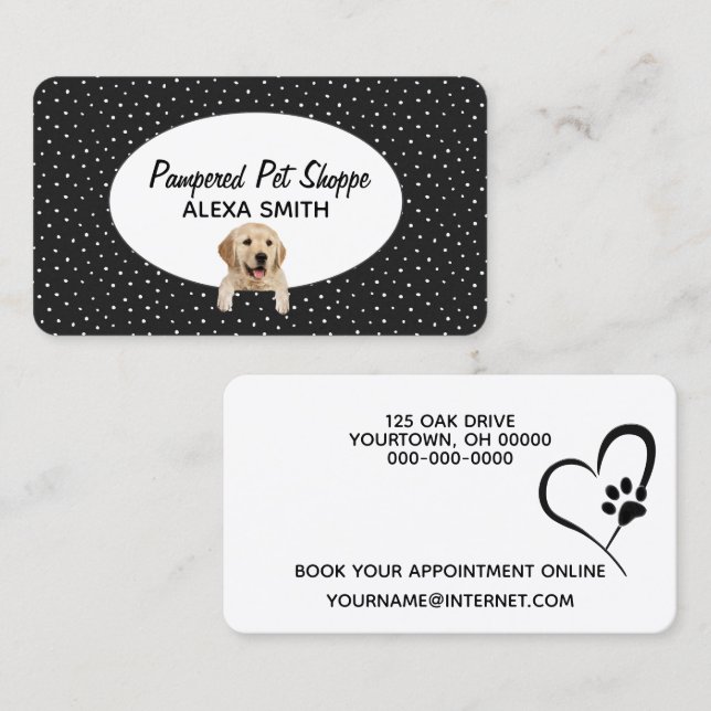 Golden Retriever on Polka Dots for Pet Grooming   Business Card (Front/Back)
