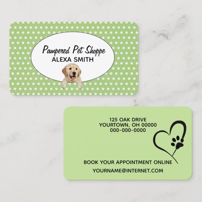 Golden Retriever on Polka Dots for Pet Grooming   Business Card (Front/Back)