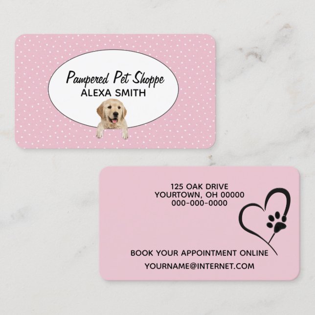 Golden Retriever on Polka Dots for Pet Grooming   Business Card (Front/Back)