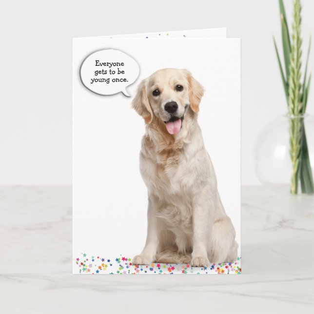 Golden Retriever on Stars Humour Card (Front)