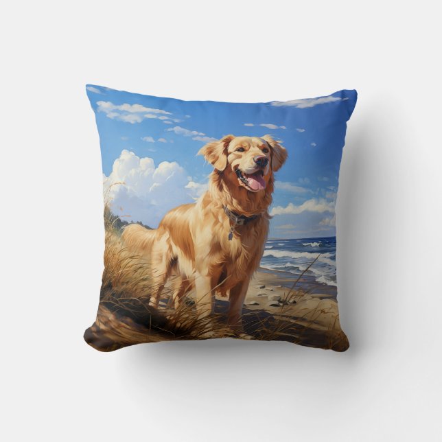 Golden retriever on the beach cushion (Front)