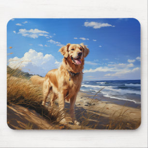 Golden retriever on the beach mouse mat