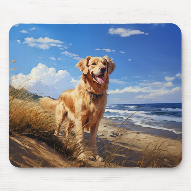 Golden retriever on the beach mouse mat (Front)