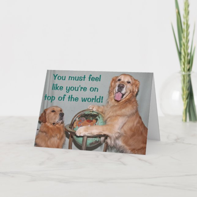 Golden Retriever On Top of the World Congrats Card (Front)