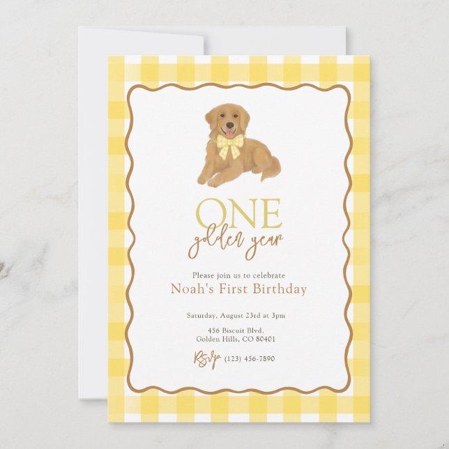 Golden Retriever One Golden Year First Birthday Invitation (Front)