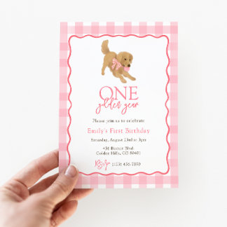 Golden Retriever One Golden Year Girls Birthday Invitation