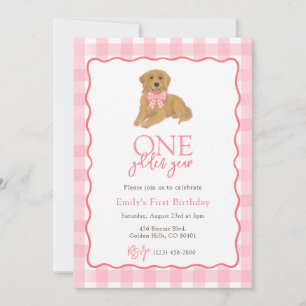 Golden Retriever One Golden Year Girls Birthday Invitation