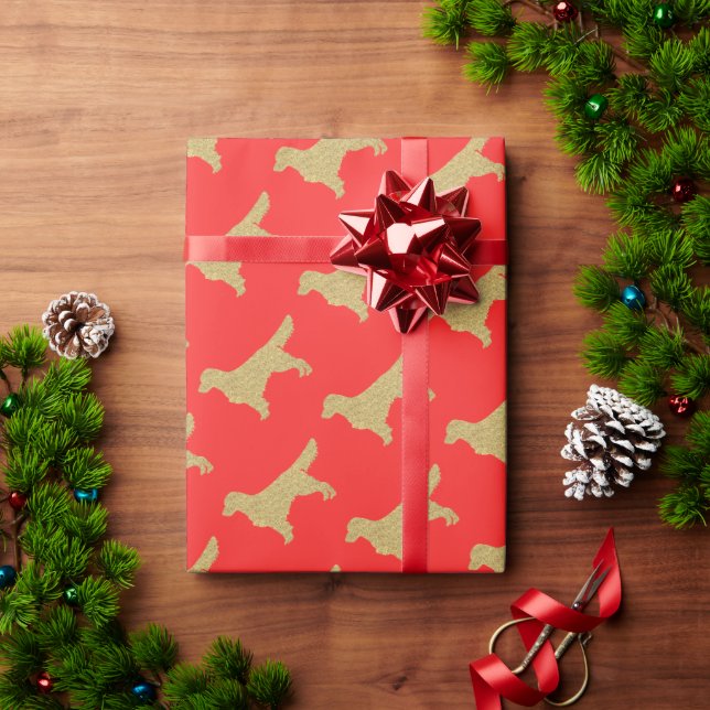 Golden retriever Orange Wrapping Paper (Holiday Gift)