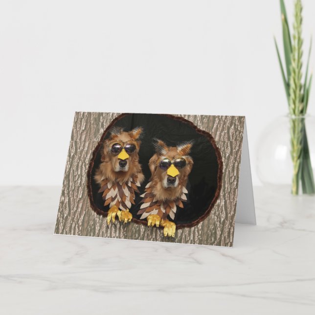 Golden Retriever Owls Birthday Card (Front)