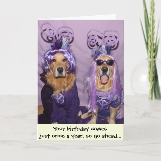 Golden Retriever Paint the World Purple Birthday Card (Front)