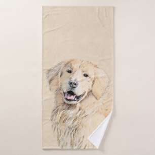 Golden Retriever Painting - Cute Original Dog Art Bath Towel