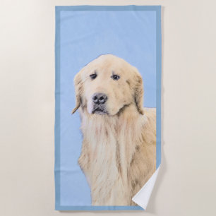 Golden Retriever Painting - Cute Original Dog Art Beach Towel