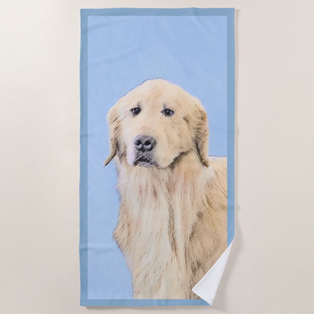 Golden Retriever Painting - Cute Original Dog Art Beach Towel (Front)