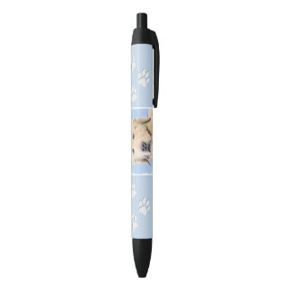 Golden Retriever Painting - Cute Original Dog Art Black Ink Pen