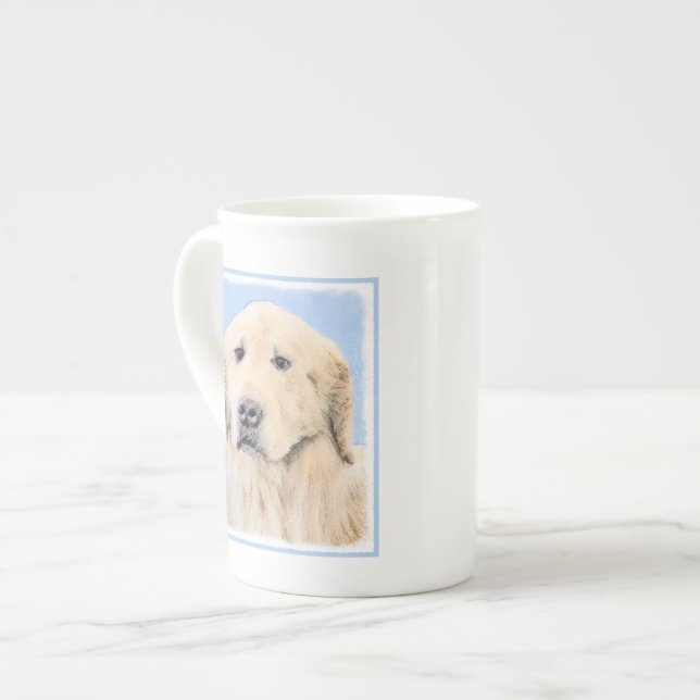 Golden Retriever Painting - Cute Original Dog Art Bone China Mug (Front Left)
