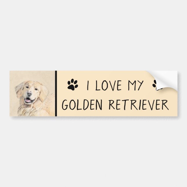 Golden Retriever Painting - Cute Original Dog Art Bumper Sticker (Front)