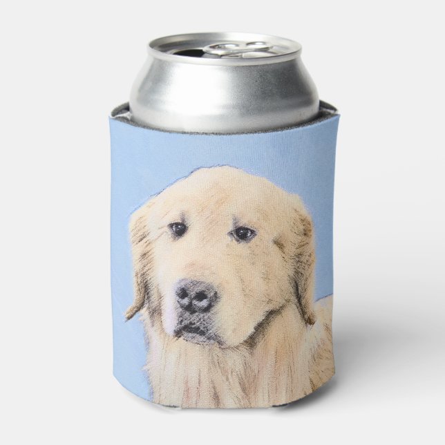 Golden Retriever Painting - Cute Original Dog Art Can Cooler (Can Front)