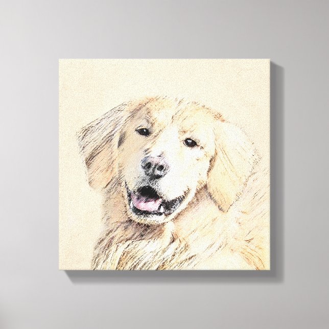 Golden Retriever Painting - Cute Original Dog Art Canvas Print (Front)