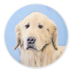 Golden Retriever Painting - Cute Original Dog Art Ceramic Knob